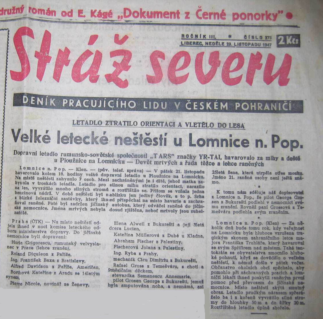 Stráž severu Liberec neděle 23,listopadu 1947.jpg